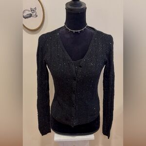 Ralph Lauren Black Sequin V-Neck Button-Front Cardigan and Cami Set